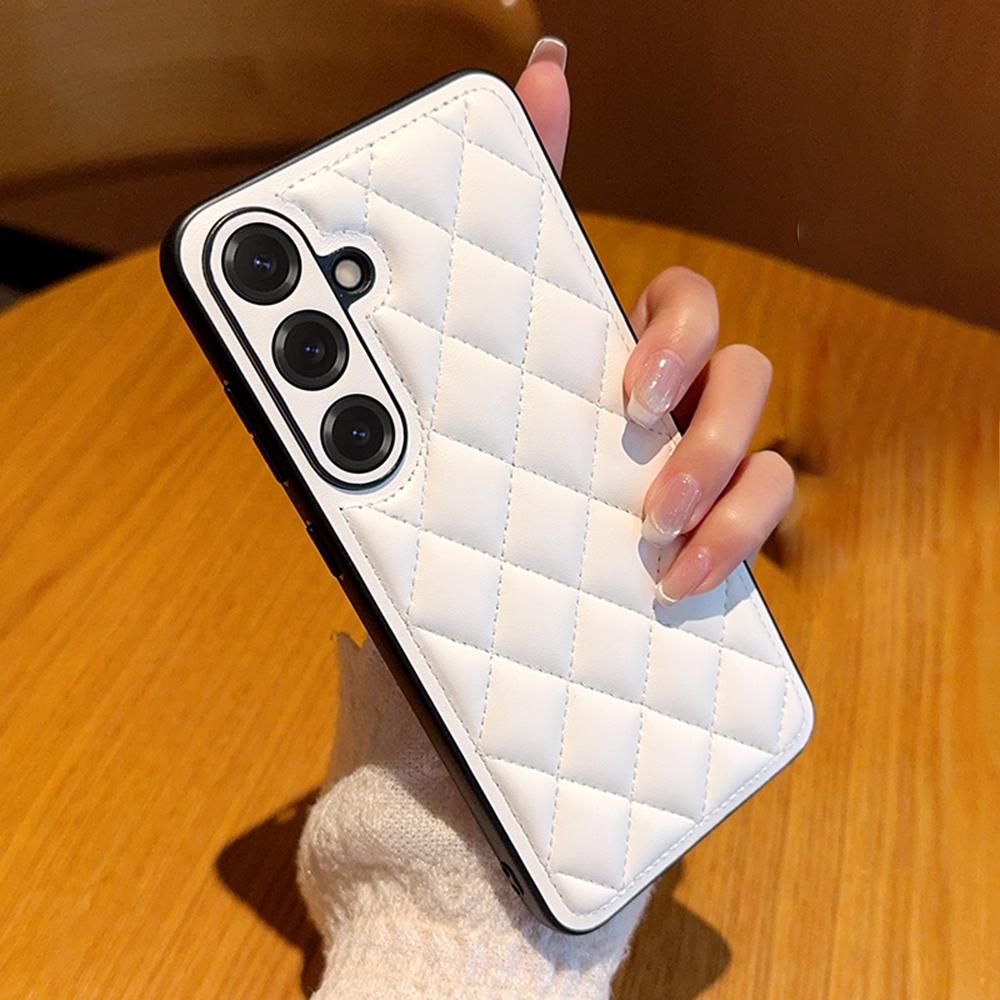 

For Samsung Galaxy S25+ Case Rhombus Stitching PU Leather+TPU Shockproof Phone Cover Black