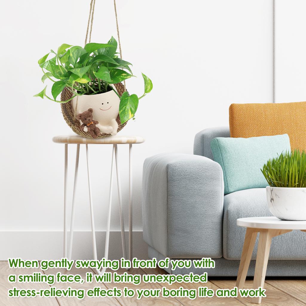 Schwingendes Gesicht Topf Niedlicher Harz Lächeln Gesicht Pflanzgefäß Dekorativer Kleiner Schwingender Topf mit Abzugsloch Zuhause Kreative Schaukelnde Sukkulententöpfe