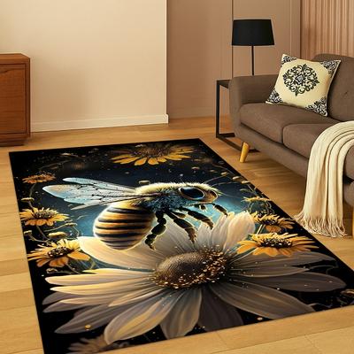 Alfombra Alfombrilla de Dibujos Animados de Insectos Abeja Linda para Hogar Dormitorio Sala de Estar Sofá Felpudo Decoración de Cocina, Alfombra de Área Antideslizante para Jugar Niños