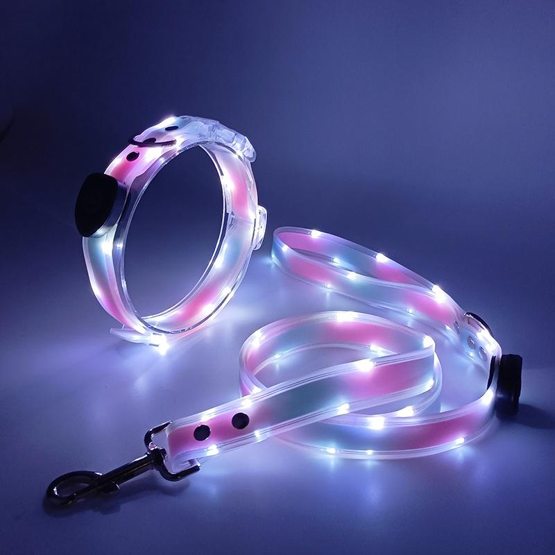 LED Leuchthalsband USB-Aufladung Haustierhalsband mit Licht PVC Geflochtenes Gurtband Hundeleine Leuchtendes Hundehalsband