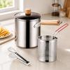Deep-Frying Cookware Set with 3 L Steel Pot, Perforated Basket, and Tongs for Cooking, Basket Removal, Oil Draining, and Ingredient Handling