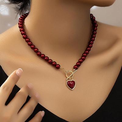 Elegant Heart-Shaped Faux Pearl Necklace for Women - European & American Design
