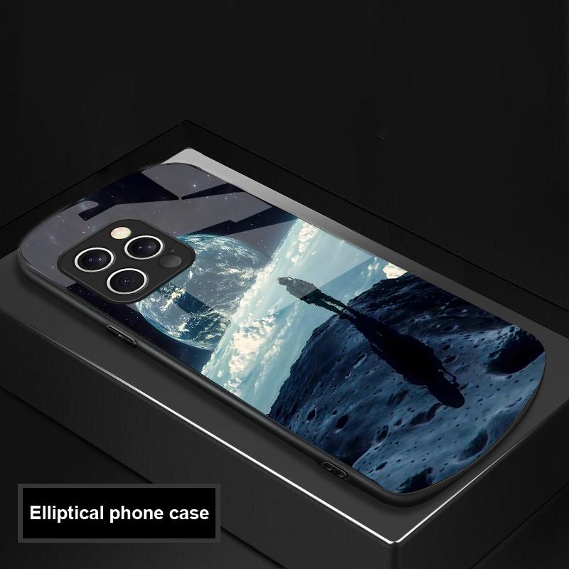 Red Moon Explorer For IPhone 16 Pro Max 15 Pro 14 13 12 Mini 11 XS Max XR 7 8 Plu SE 2022 Elliptical Glass Phone Case