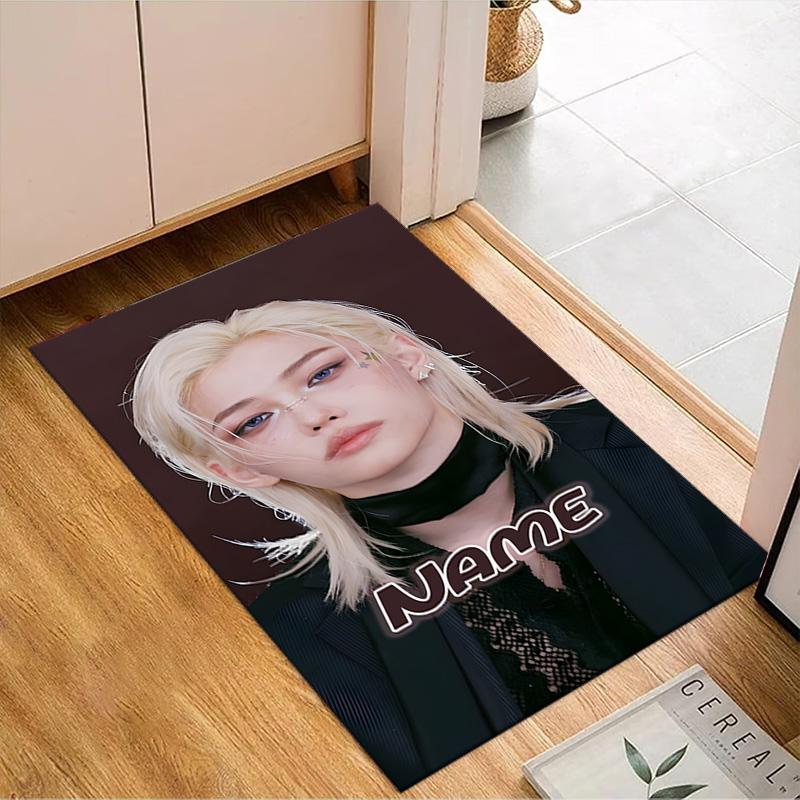 Custom Name K-pop Idol Collage Rug for Living Room, Game Rooms, Office, Bedroom, Floor Mat Playful Design, fan gifts Christmas decor