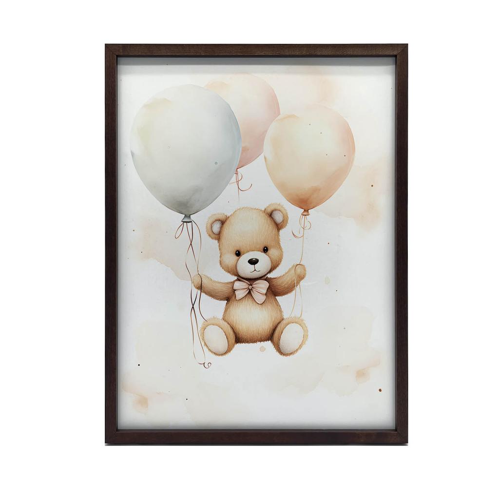 Miś W Balonowej Podróży Miś W Balonowej Podróży, 30X40 Cm, Rama Aluminiowa Czarna, Papier Matowy 230 Gsm