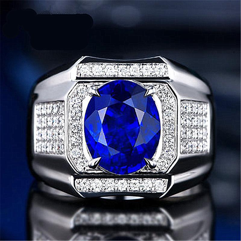 Open Mouth Domineering Sapphire Ring Plated with 18K White Gold and Diamond Inlaid with Colorful Treasure Men's Ring 2026