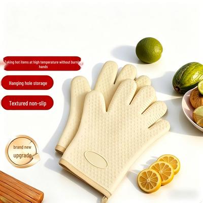 Auf Lager Silikon Hitzebeständige Fünf-Finger Küchenhandschuhe, Hitzebeständig für Ofen und Mikrowelle, Individuelles Logo verfügbar