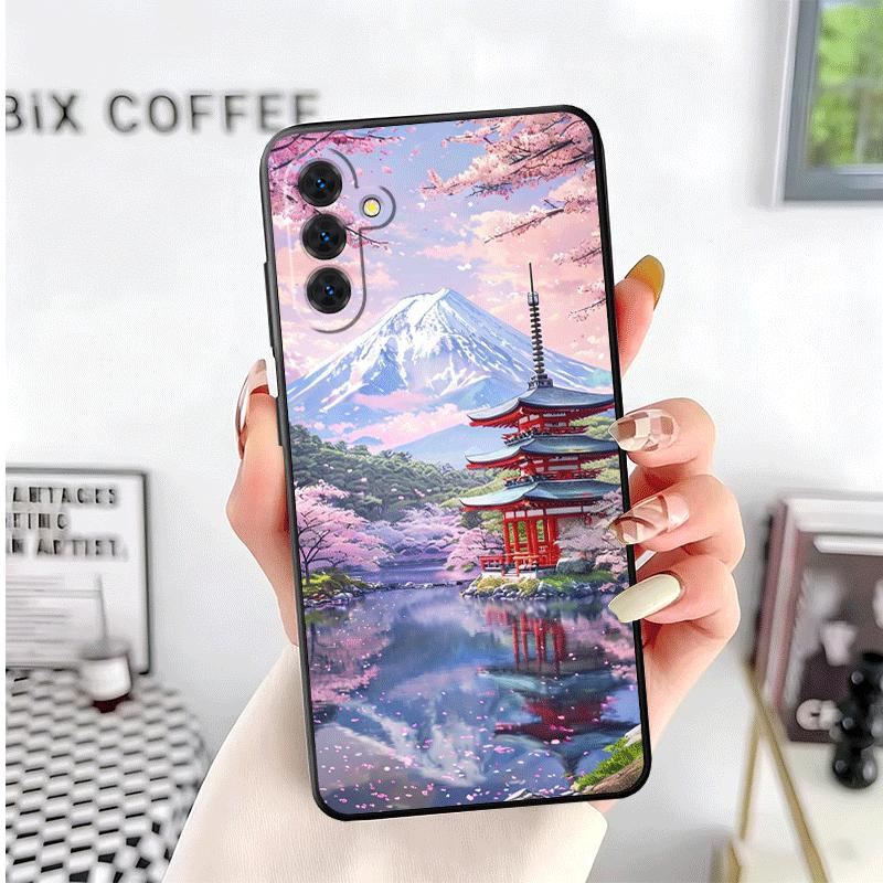 Japanese Pink Cherry Mount Fuji Soft Phone Case for Samsung A17 A37 A57 A16 A26 A36 A56 A15 A25 A35 A55 A14 A24 A34 A54 A13 A23
