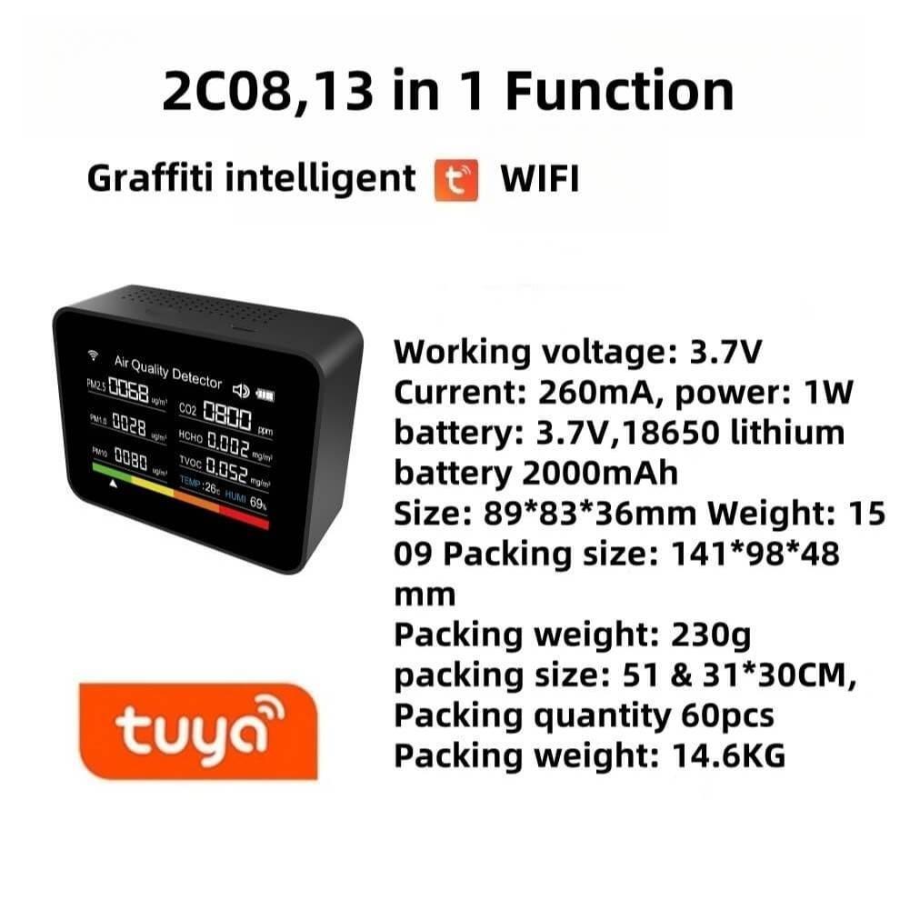 15 In 1 Professional Air Quality Monitor Portable Carbon Dioxide Detector Multifunctional Air Quality Detection Tool