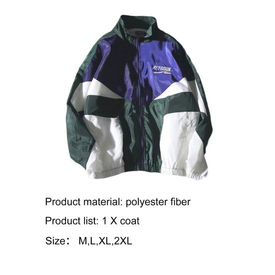 Pánská bunda Barevný blok Hip Hop Zip Podzimní dopisy Turndown Límeček Kabát Větrovka Streetwear