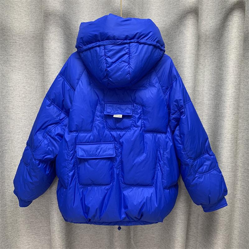 Zima Podzim Ženy Volný Polstrovaný Zip Jednobarevné Módní Bunda S Kapucí Límec Vše Odpovídající Teplý Bílý Kabát