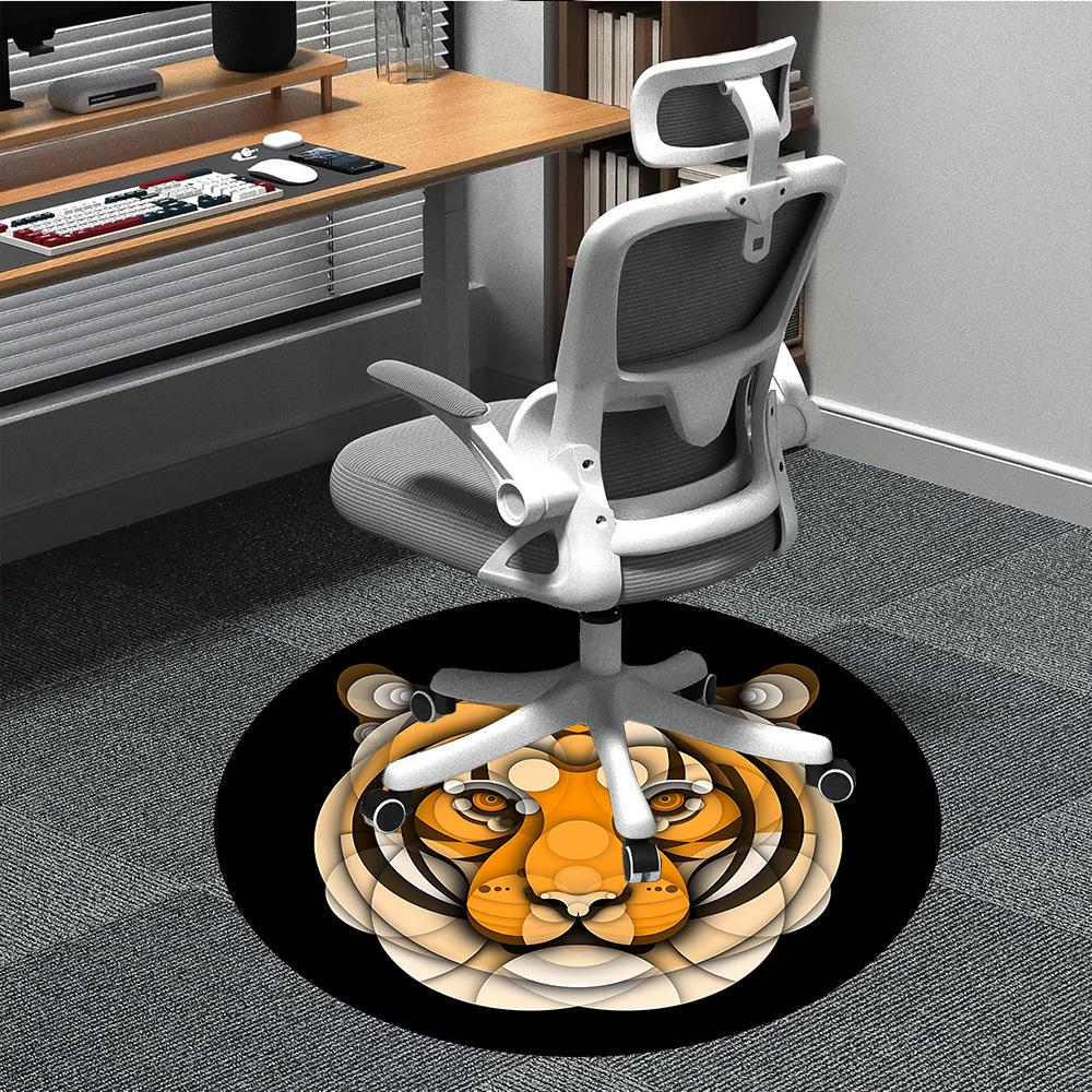 1pc Tiger Pattern Office Round Area Rug,  Mat Suitable For Office, Under Office Chairs Bedroom Living Room Home Decor, Room Deco