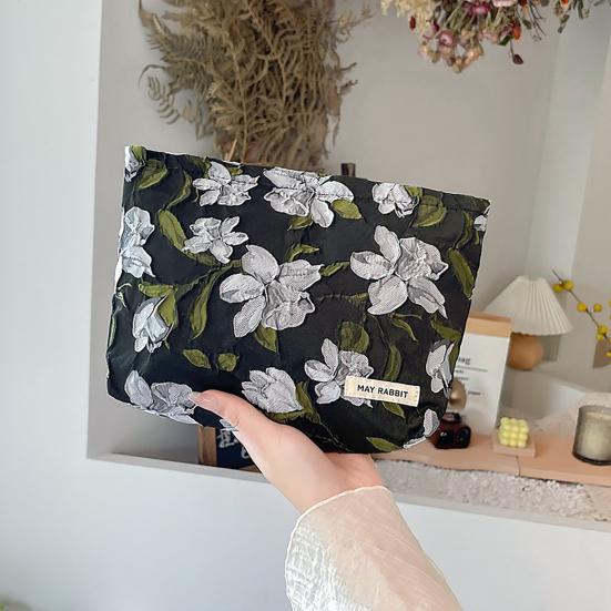 Aesthetic Floral Makeup Bag Cosmetic Pouch Large Capacity Zipper Closure Waterproof Women Travel Toiletry Bag Makeup Organizer