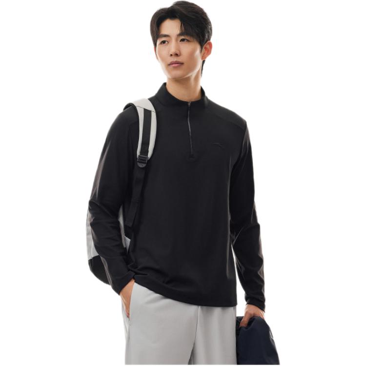 Anta Training Series Sports Elastic Business Casual Half High Neck Zip Long Sleeve Knit Top Men tops 152617403-4