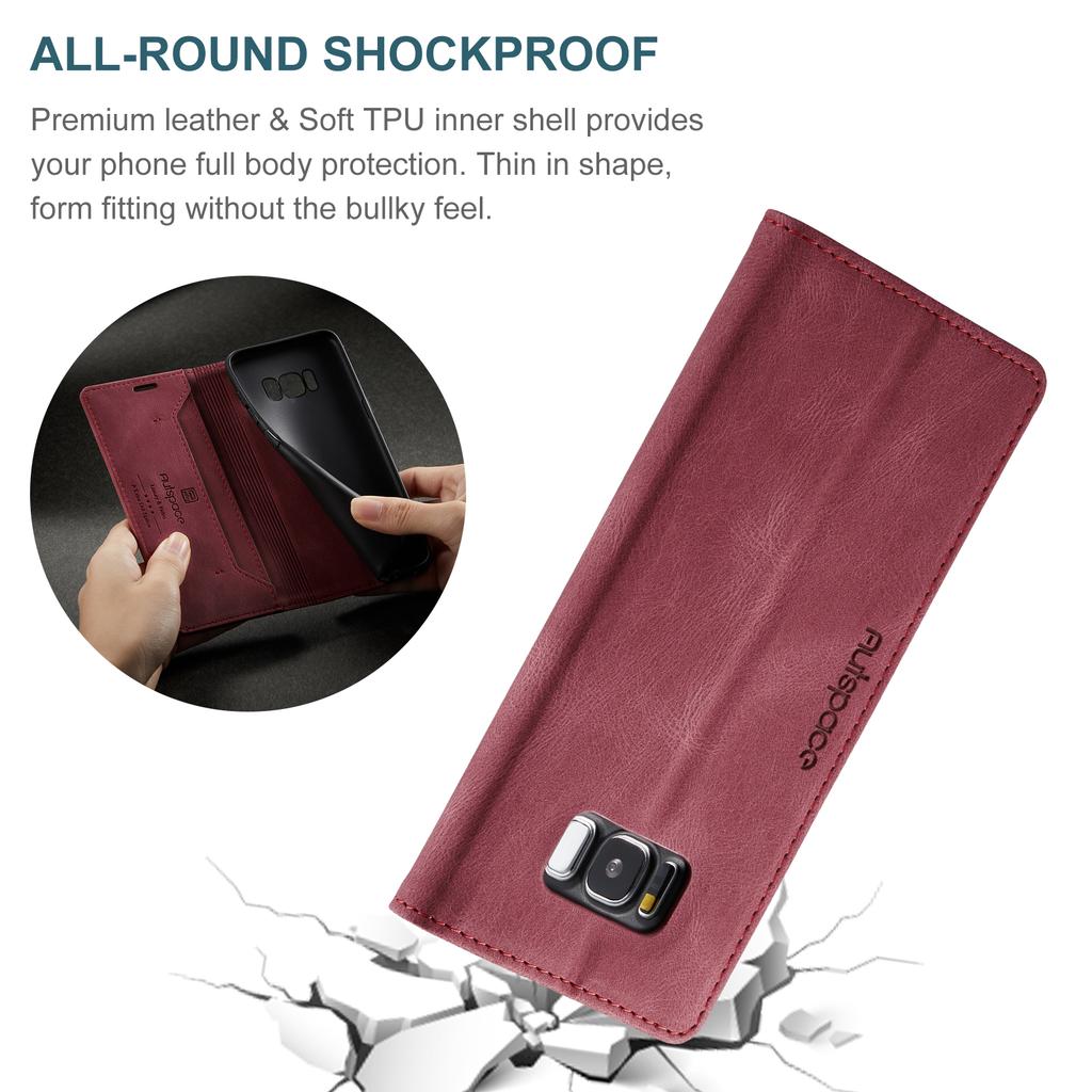 For Samsung Galaxy S8+ Wallet Case AUTSPACE A01 Leather Stand Cover with RFID Blocking Card Holder