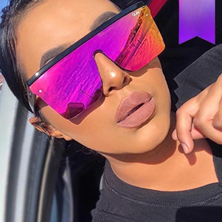 Purple Sunglasses Trendy Big Frame One-Piece Sunglasses Women Street Shooting Driving Sunglasses Retro