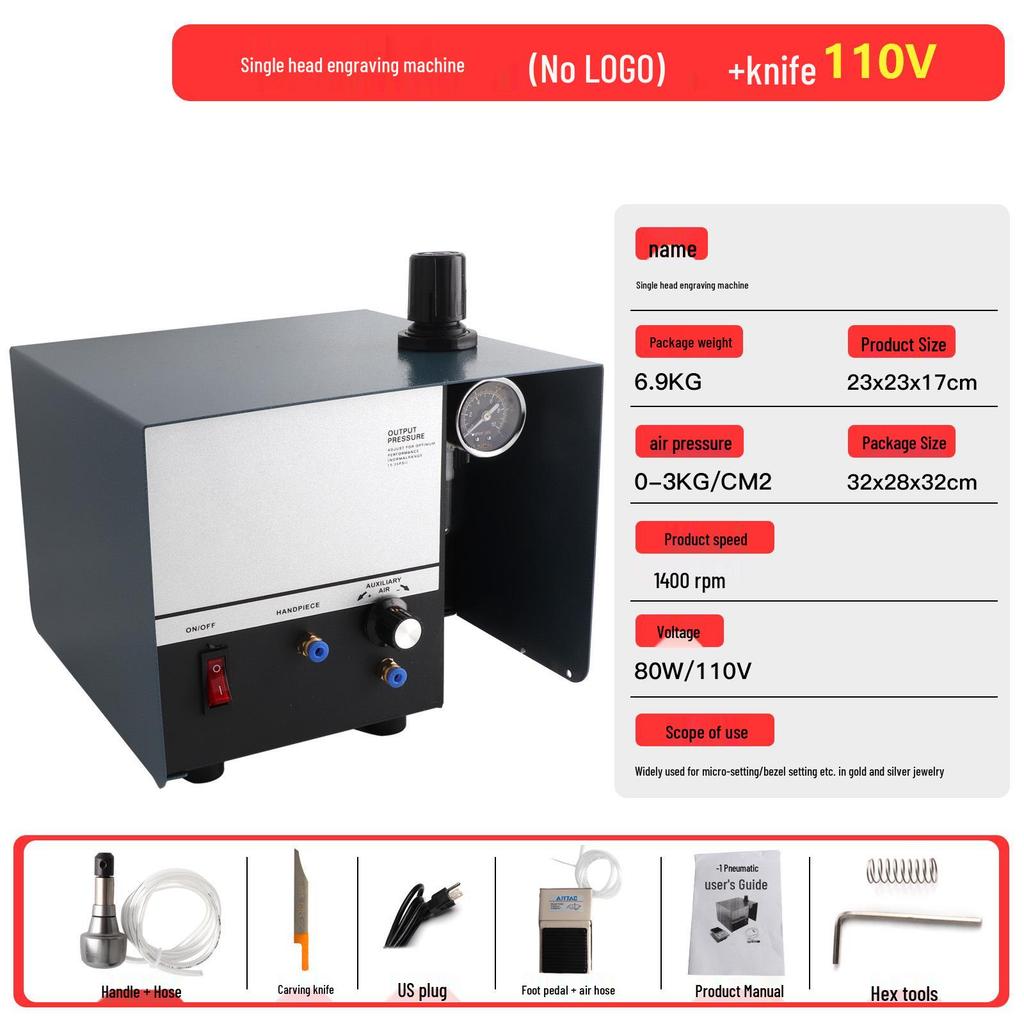 Double-Head Pneumatic Engraving Machine for Jewelry, Beading, and Inlay on Gold, Silver, and Copper.
