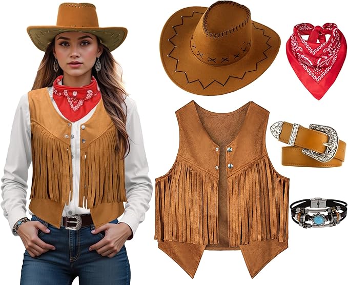 Women Men Cowgirl Costume Western Vest