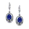 Jewelry Oval Flower and Leaf Carved Blue Lapis Lazuli Leverback Earrings for Made of Oxidized Sterling "Western Women. .925 Silver."