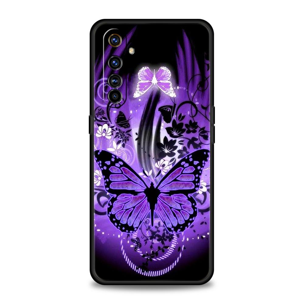 Weiches TPU für Realme 11 10 9 Pro Plus GT2 GT3 GT5 C21 C25 C35 C53 C55 C67 Pro 5G Stoßfeste Handyhülle Art Lila Schmetterling Capas