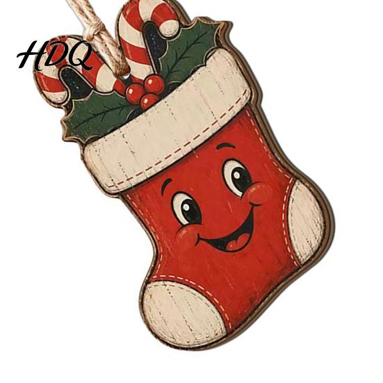 Xmas Wall Hanging Decor Wooden Christmas Santa Claus Ornament Snowman Stocking Tree Wreath Handmade Ornament Decoration 2D Farmhouse Rustic Holiday