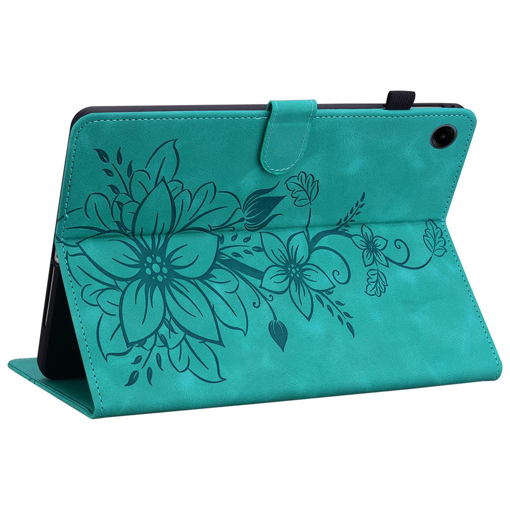 For Samsung Galaxy Tab A9 Protective Case Lily Flower Imprint PU Leather Tablet Case with Card Slots