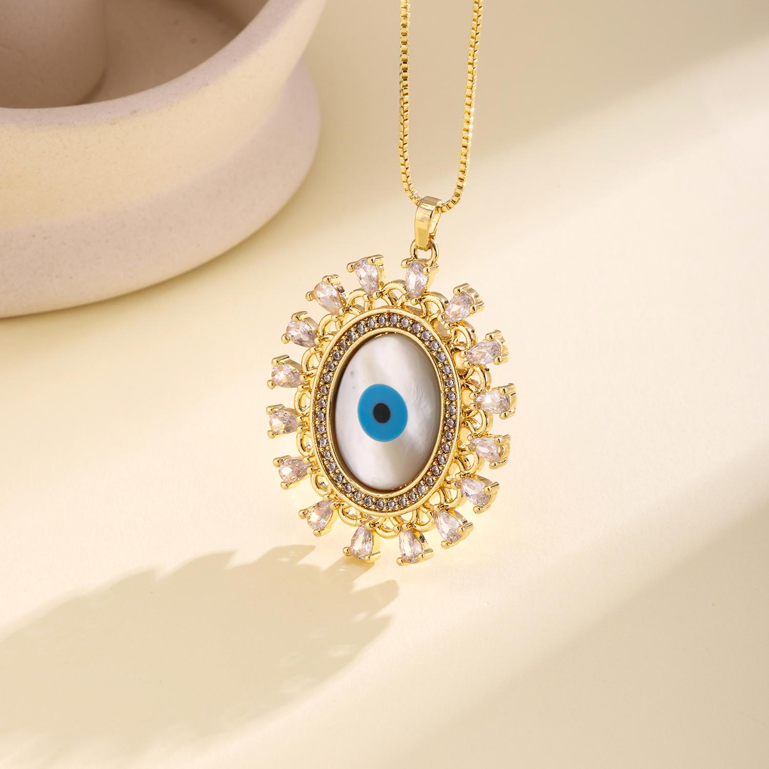 

Nidin Turkish Evil Eye Pendant Necklace For Women Vintage Sunflower Shape Micro Pave Zircon Clavicle Chain Lucky Amulet Jewelry