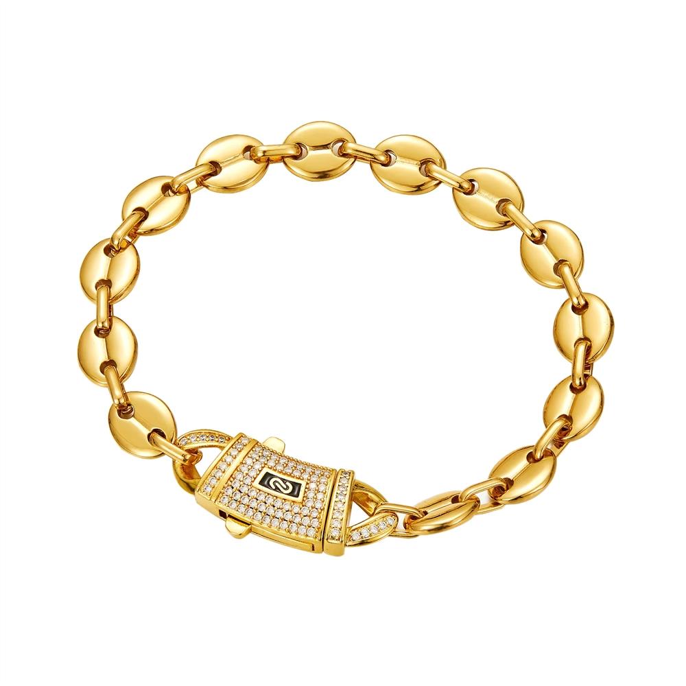 6mm 8mm 10mm Gold Plated Stainless Steel Pig Nose Bracelet Iced Out CZ Spring Clasp Unique Hip Hop Jewelry for Women Men