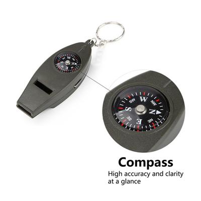 Emergency Whistle Compass Magnifier Thermometer Crisp Sound Keychain Design 4 In 1 Multifunction Hiking Whistle Outdoor Supply