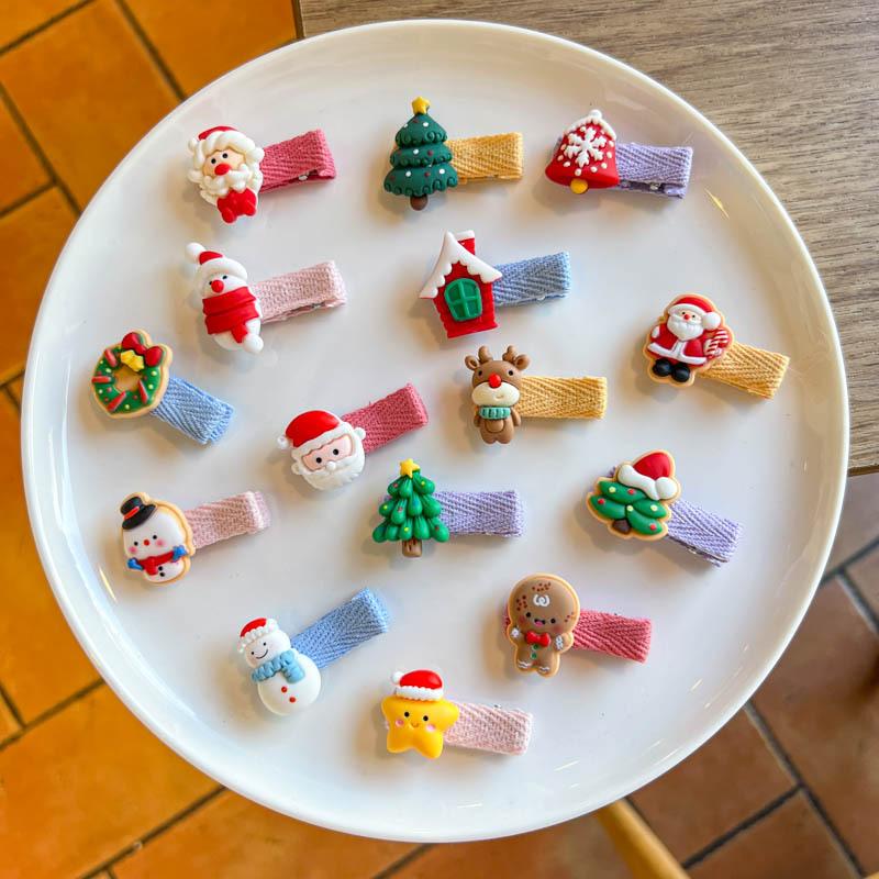 

Детская праздничная заколка для волос с Санта-Клаусом, милая заколка для волос в виде снеговика, рождественской елки, заколка с уткой, сумка для волос с тканевой заколкой для ребенка