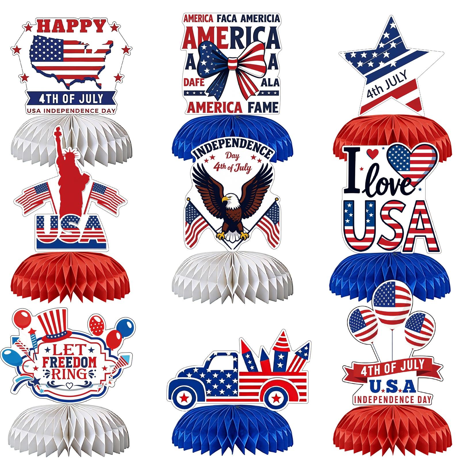 

Independence Day Honeycomb Decorations Set 6 Pieces Patriotic Table Centerpieces USA Themed Party Supplies 4th of July Celebration Honeycomb Standups One Size