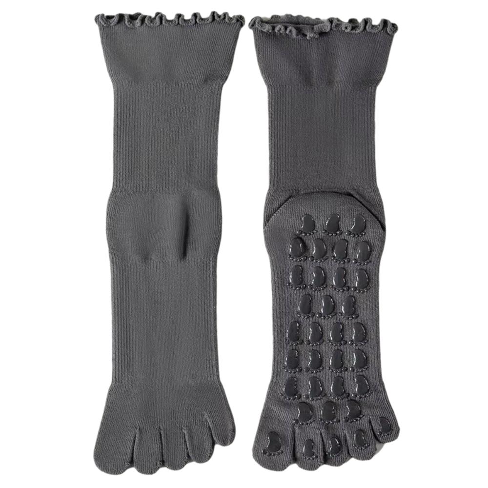 Non-Slip Silicone Five-Toe Yoga Socks Cotton Mid-Calf Yoga Socks Pilates Grip Socks Ballet