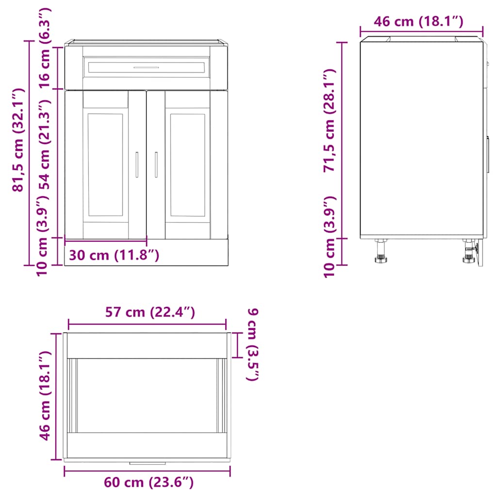 Porto Kitchen Base Cabinet Grey Sonoma Particleboard