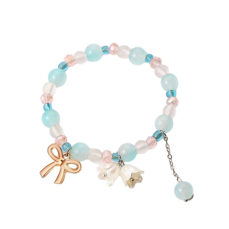 .Zoet Roze Bloemenblad Armband Lelievallei Bedel Trendy Vlinder Hart Parel Kralen Armband Voor Vrouwen Vrouwelijke Bruiloft Sieraden