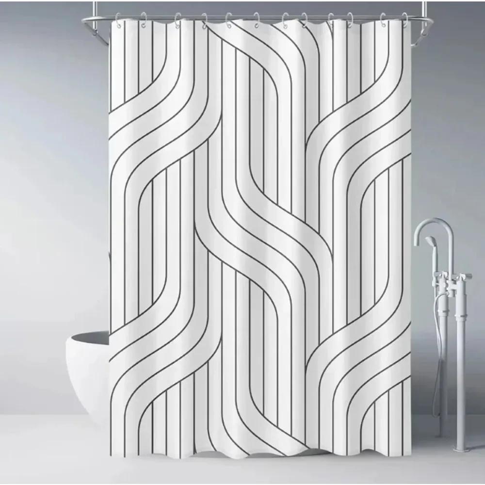 Creative Geometric Print Shower Curtains Red Black Gray Blue Simple Line Graphic Print Polyester Fabric Home Decor Bath Curtain