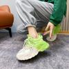 Platform Dad Shoes Women's 2025 Autumn New Leather Green Contrasting Color Gradual Change Ins Women's Shoes Casual Sports Shoes