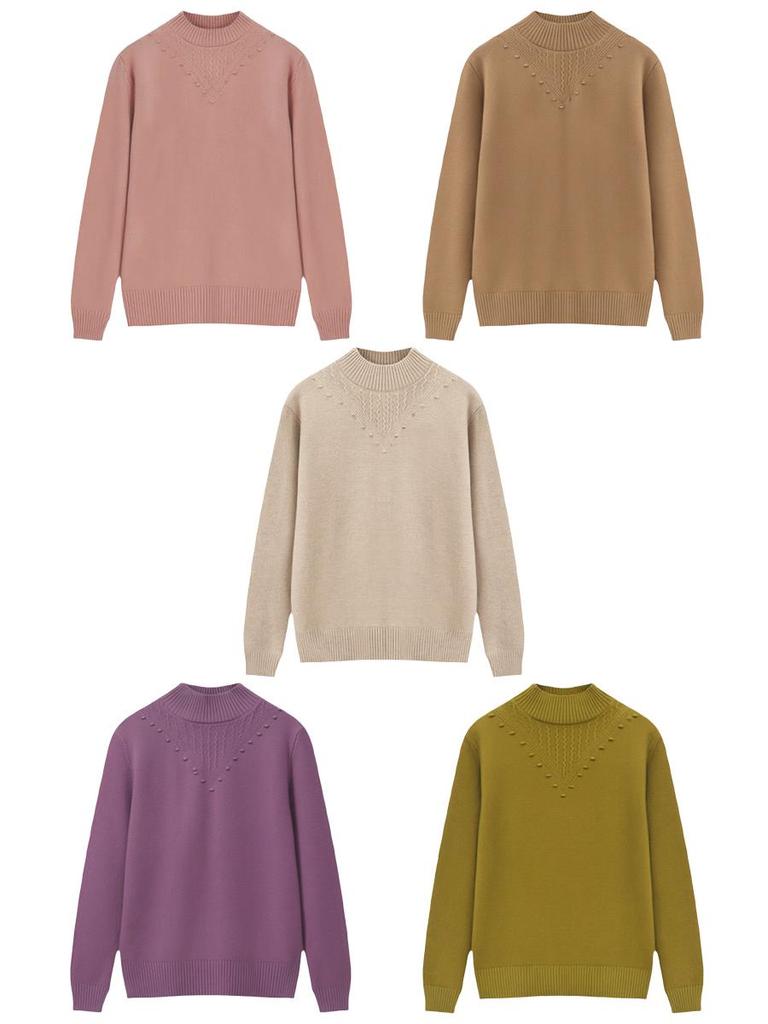 Women's Knitted Velvet Sweater: Loose-Fit, Round Neck, Long-Sleeve, One Size, for Middle-Aged & Elderly