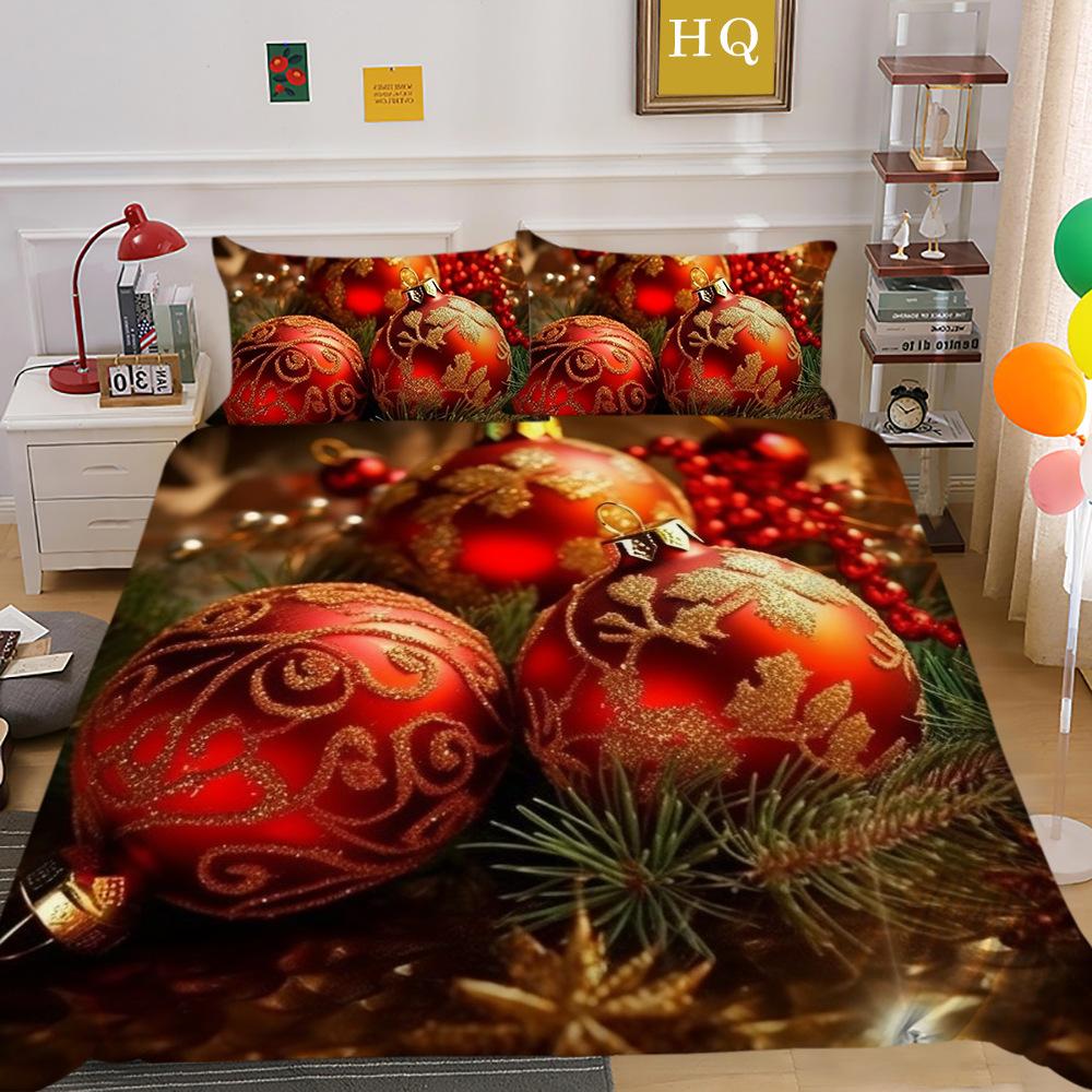 Christmas Digital Printing 3D Printing Polyester Pillowcase Quilt Cover Two Or Three-Piece Set