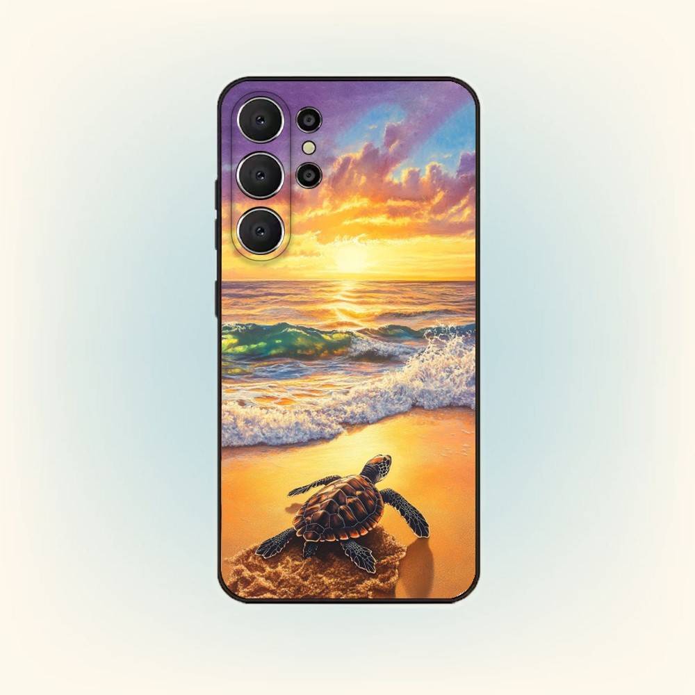 Mořský život Želva Umění Pouzdro na telefon Pro Samsung S25,24,23,22,30,21,10,9,Ultra,Plus,Lite,FE Černé Měkké pouzdro
