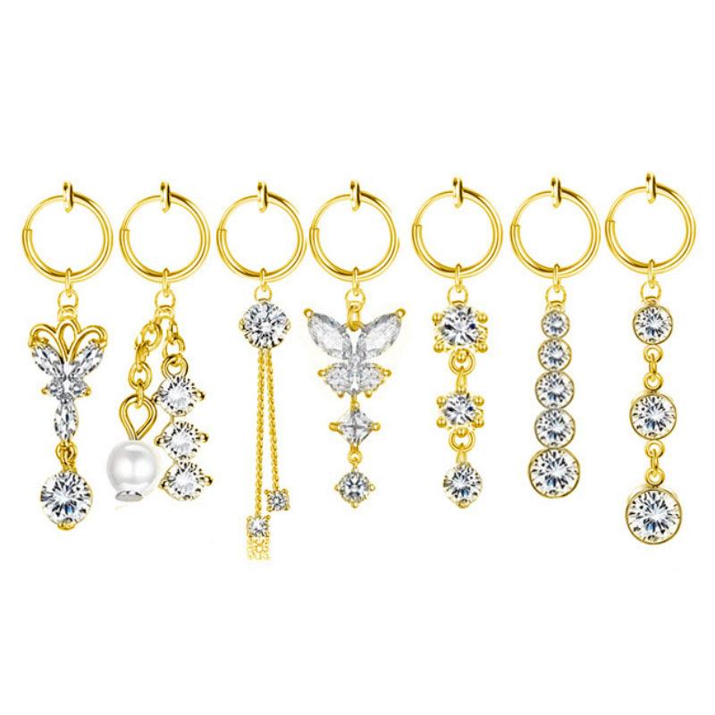 1 Stück Edelstahl Piercing-frei Fake Nabel Ring Zirkon Nabel Ohrstecker Piercing Schmuck