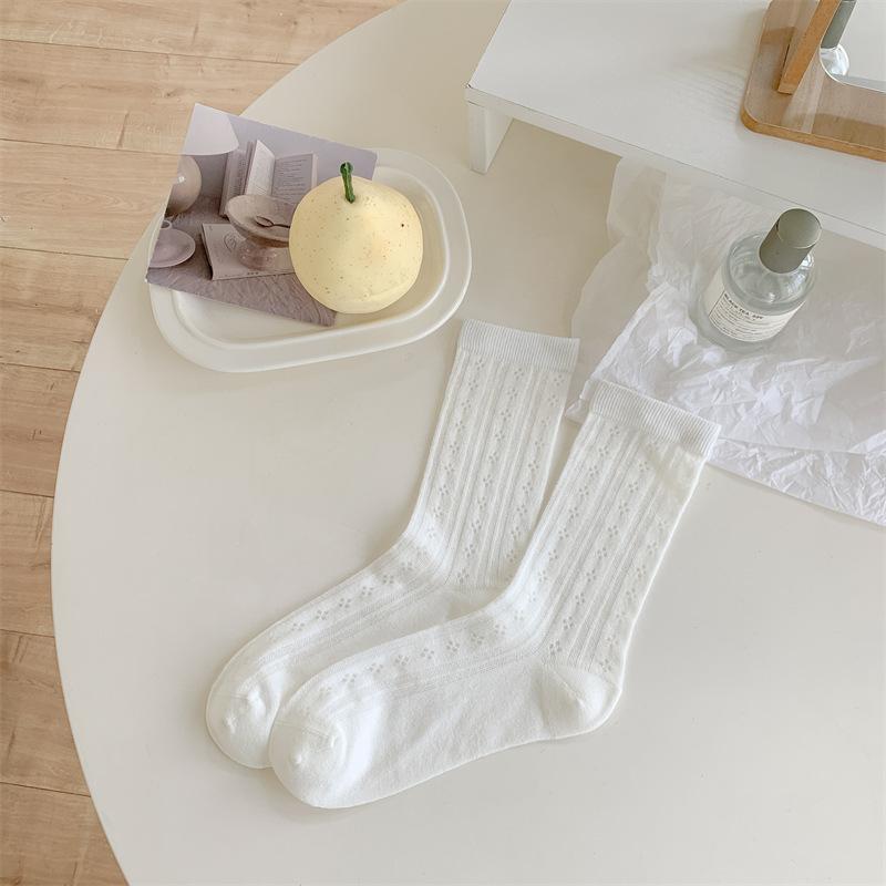 

Женские летние тонкие повседневные сетчатые хлопковые носки средней длины 1 pair белый