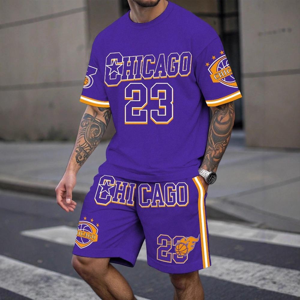 

Fashionable Creativity Colorful Pattern 3D Printed 2-piece Set Leisure Sports Style Loose Oversized Men s Summer Comfortable Breathable Sports Wear S