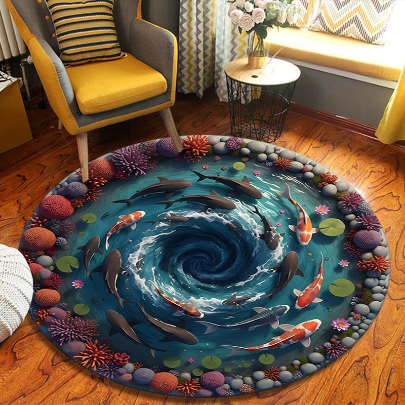 3D Vision Stone Round Area Rug,Carpet Rug for Living Room Bedroom Sofa Playroom Decor,Non-slip Floor Mat