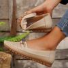 Women's Perforated Flat Loafers with Golden-Tone Buckle Detail - Breathable Faux Cover Slip-On Shoes, Lightweight & Comfortable for Casual Wear
