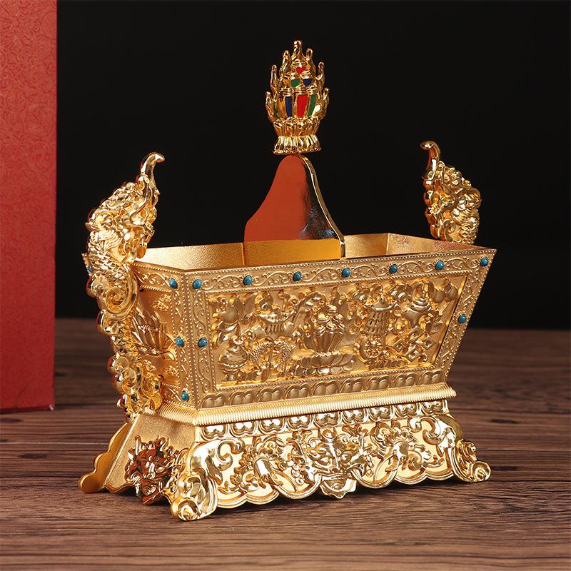 Golden Tibetan Storage Box Resin Handicraft Eight Auspicious Painting Tantric Five Organizer Buddhist Desktop Altars Decorative