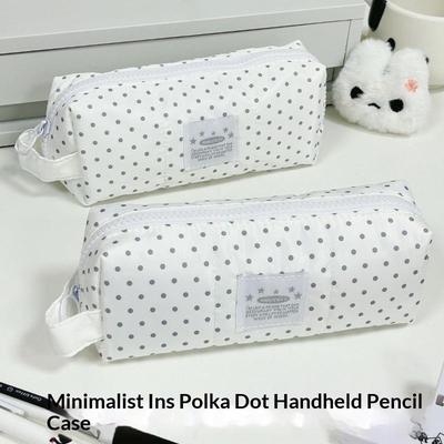 Trousse pentru creioane cu buline, căptușită moale, capacitate mare, mâner portabil, pentru elevi, depozitare rechizite școlare