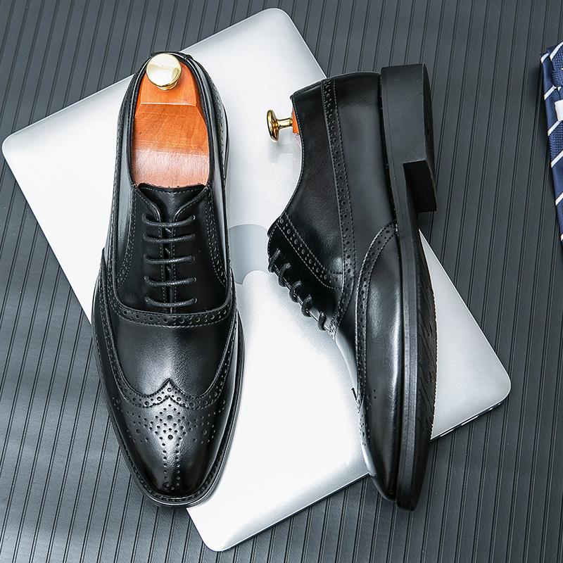 Fashion Classic Derby Shoes Brogues Leather Man Business Dress Office Leather Shoe For Men Fashion Wedding Party Suit Club Shoe Vintage