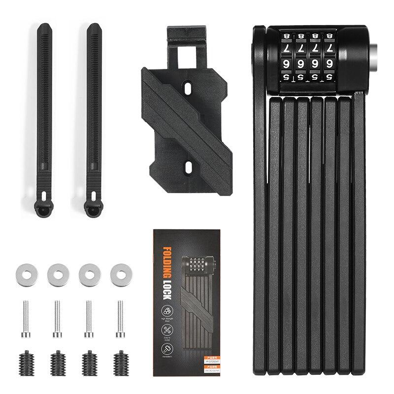 WEST BIKING Bicycle Folding Chain Lock Anti Theft Combination Lock Heavy Duty Safety Motorcycle MTB Road Cycling Electric Lock 0705069Black