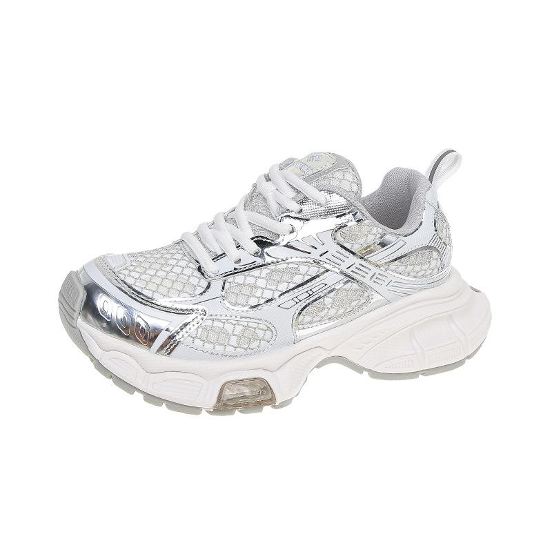 2025 new thick-soled heightening casual sports shoes fashionable versatile niche transparent network popular dad shoes light and breathable