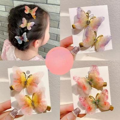 Handgemachte dreidimensionale Haarnadel mit Schmetterlingsmuster und Farbverlauf für Mädchen, Haarnadel im antiken Stil, seitlicher Clip mit gebrochenem Pony